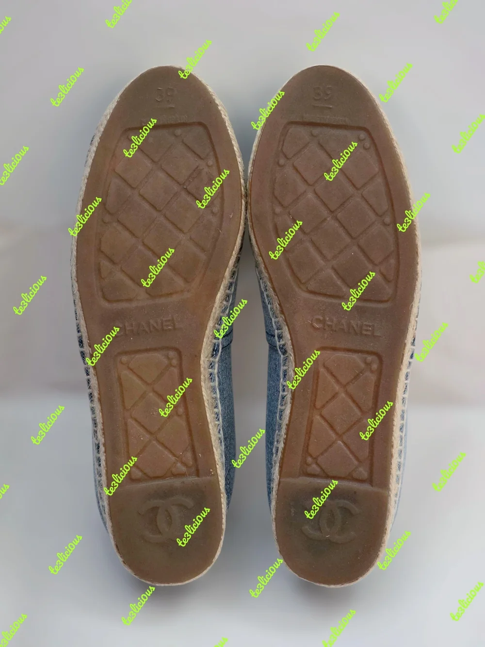 CHANEL 22B LAMBSKIN ESPADRILLES LIGHT BLUE BLACK SZ 39 *PRE-OWNED 100% AUTHENTIC